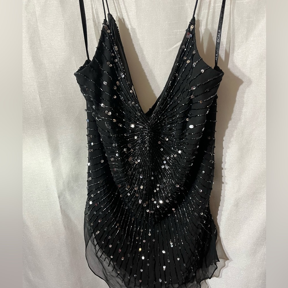 Scala Womens Beaded Sequin Camisole